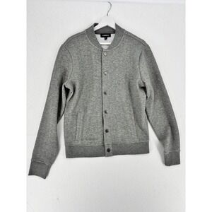 Express Mens Gray Herringbone Bomber Jacket Snap Front Size S‎